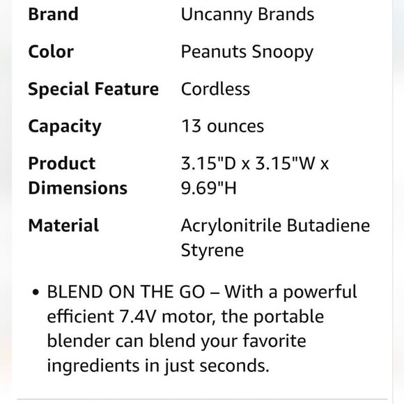 Uncanny Brands Peanuts, Snoopy, & Woodstock USB Rechargeable Portable Blender - Picture 8 of 11